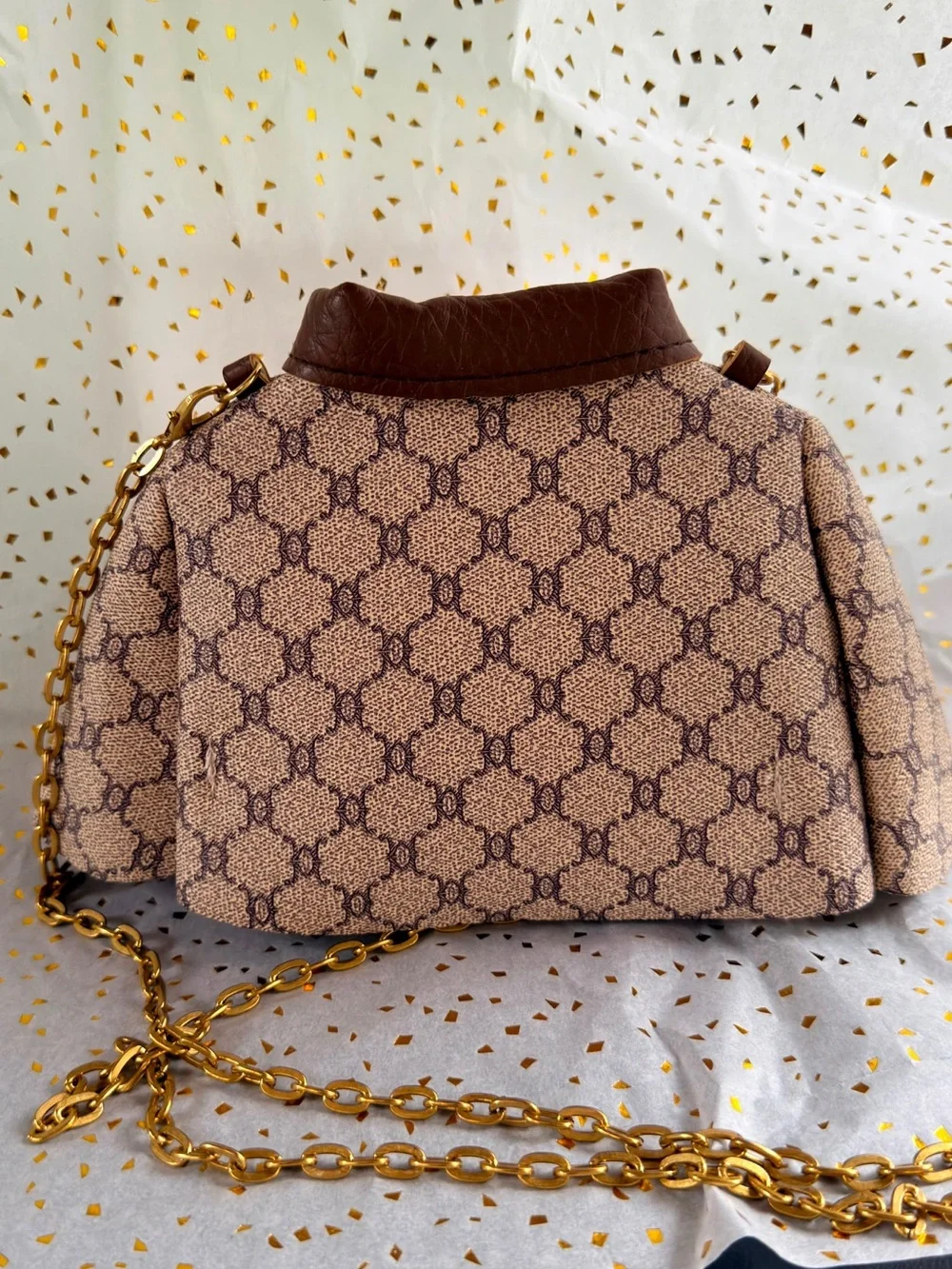 Brown Patterned Jacket-Style Crossbody Bag